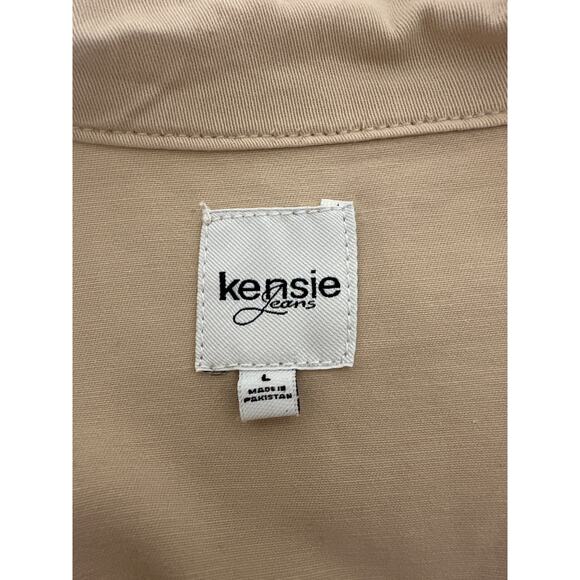 Kensie Jeans Lightweight Zip-Up Utility Jacket Size L Tan Khaki Neutral Pockets - Picture 11 of 13